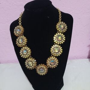 J. Crew Vintage Topaz Aurora Borealis Rhinestone Gold Statement Necklace